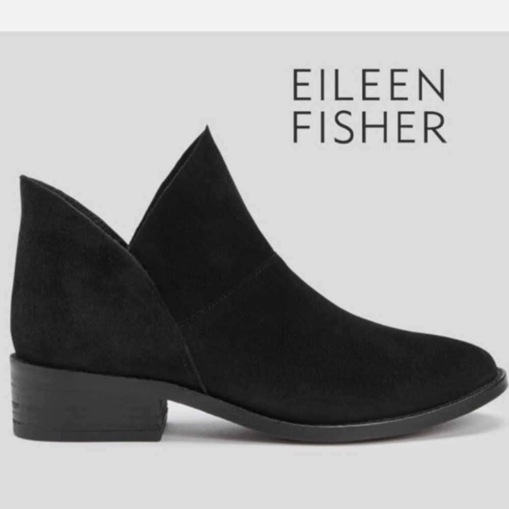 Eileen Fisher Black Leaf Suede Bootie Ankle Booties Size 8.5 Business Casual​​​​